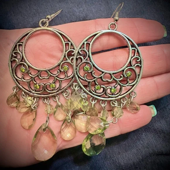 Vintage Bollywood Silver Chandelier Earrings - Picture 2 of 2